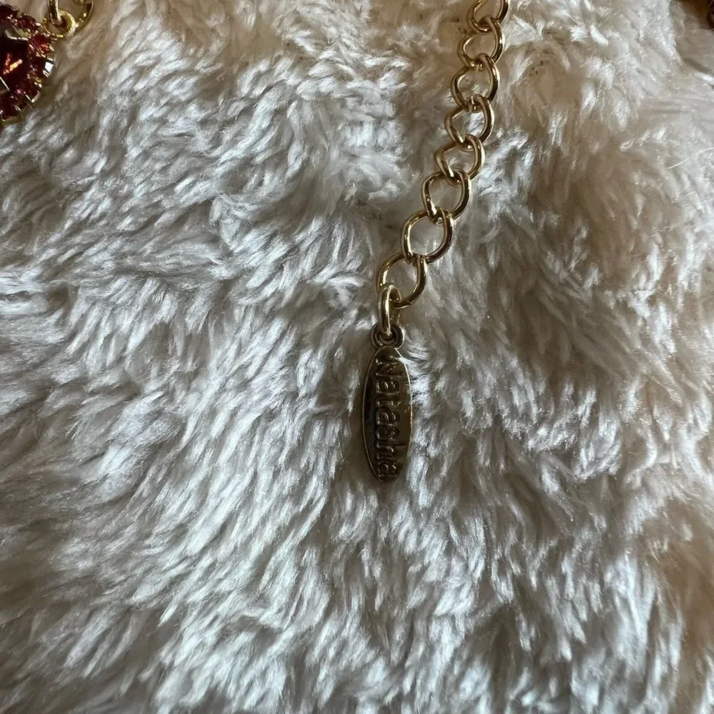 NEW NATASHA Red Crystals Necklace Lobster Clasp